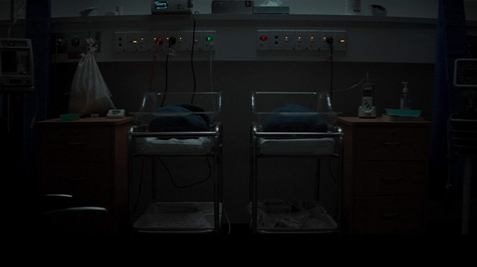 Still from Subject: a test subject under harsh laboratory light